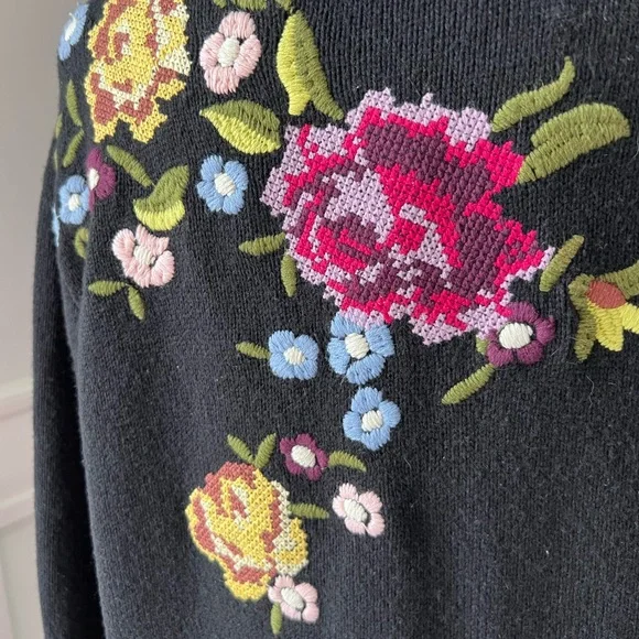 Soft Surroundings Black Cardigan with Floral Embroidery - Picture 9 of 13